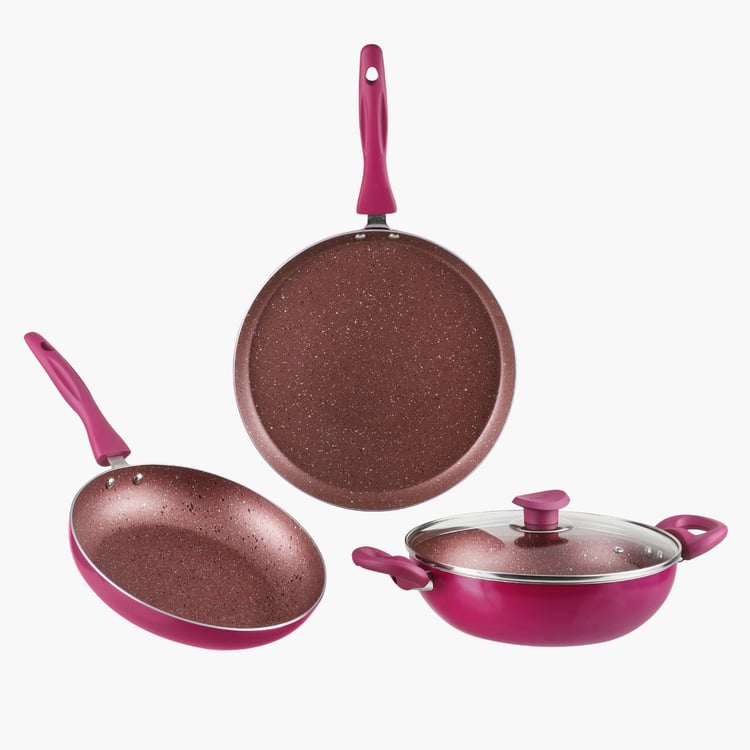 VINOD Lilac 3Pcs Aluminium Non-Stick Cookware Set