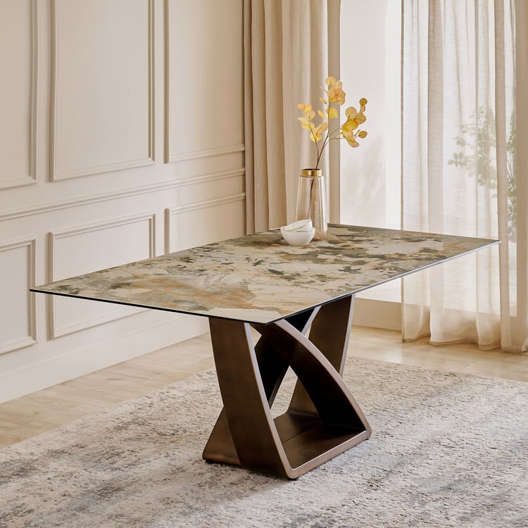 Morpheus Ceramic Top 6-Seater Dining Table - Brown