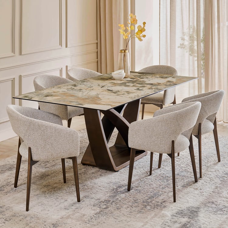 Morpheus Ceramic Top 6-Seater Dining Table - Brown