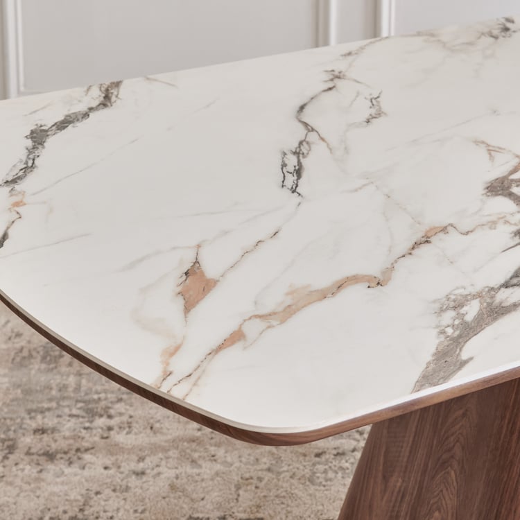 Hadley Ceramic Top 6-Seater Dining Table - Walnut and White