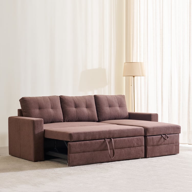 Helios Woodland Fabric 2-Seater Storage Sofa Bed with Interchangeable Chaise - Brown