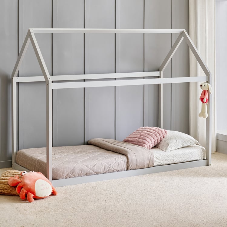 Helios Taylor Japala Solid Wood Kids Single Floor Bed - Grey