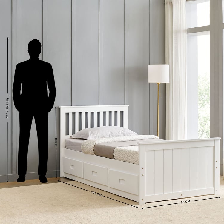 Helios Taylor Moselle Captain Solid Wood Single Bed with Drawer Storage