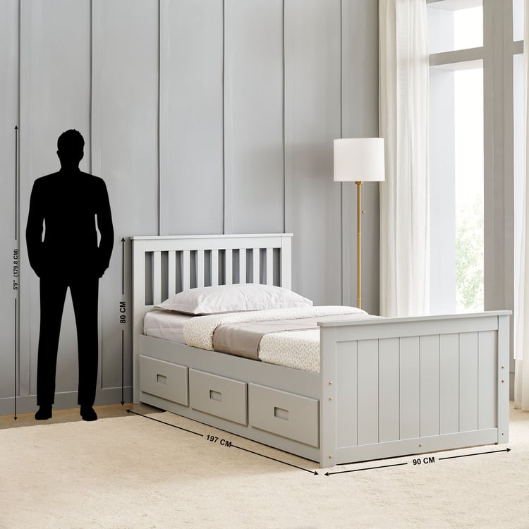 Helios Taylor Moselle Captain Solid Wood Single Bed with Drawer Storage