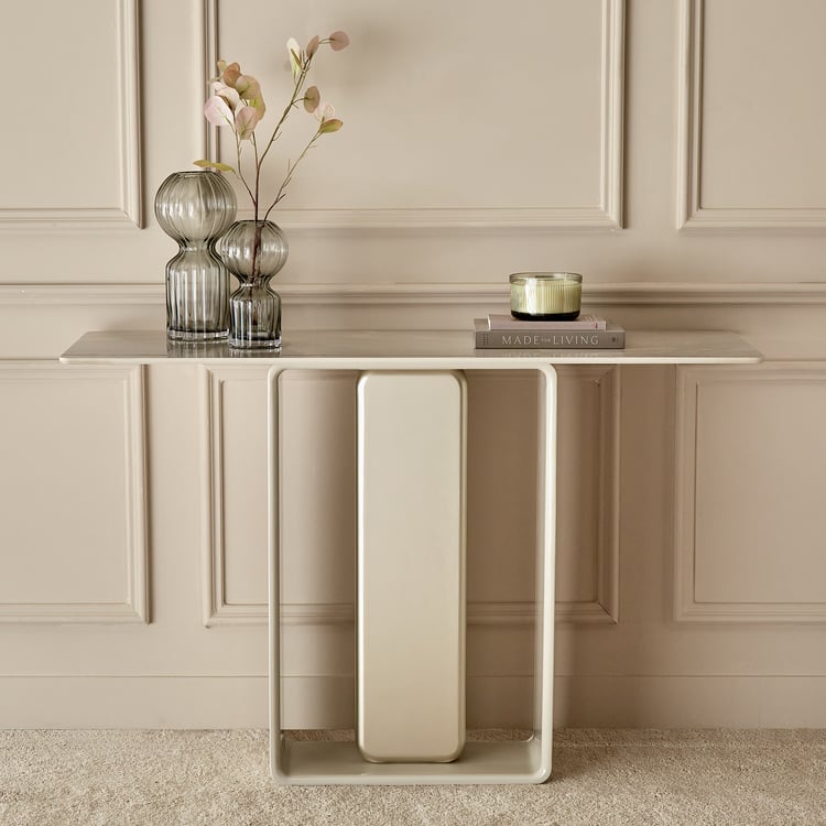 Home Shores Sintered Stone Console Table - Cream