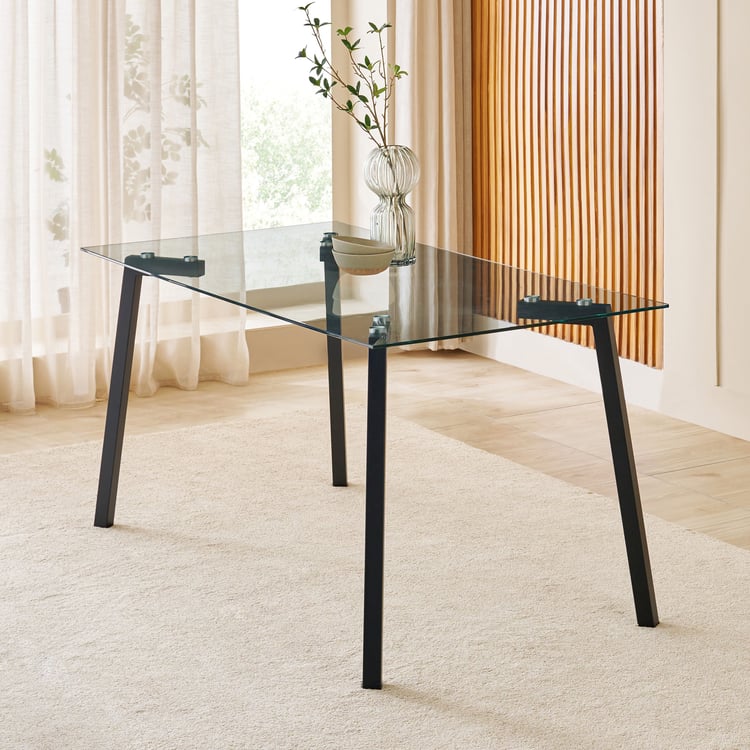 Helios Paul Tempered Glass Top 6-Seater Dining Table - Black