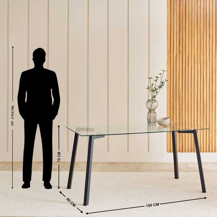 Helios Paul Tempered Glass Top 6-Seater Dining Table - Black