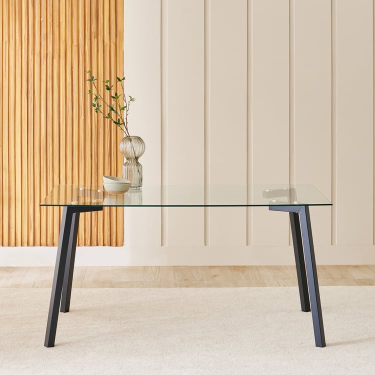 Helios Paul Tempered Glass Top 6-Seater Dining Table - Black