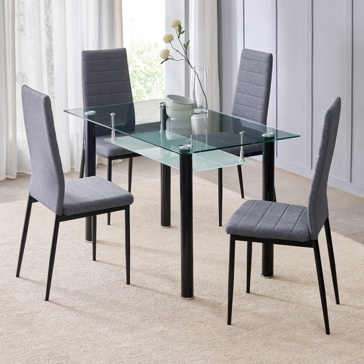 Helios Frank Tempered Glass Top 4-Seater Dining Table - Black