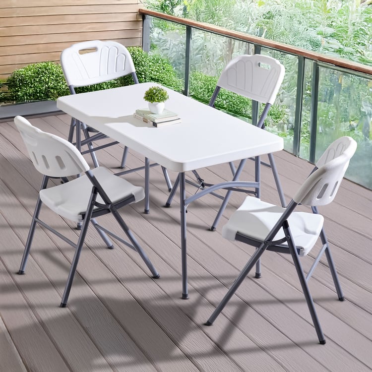 Helios Carter 4-Seater Folding Dining Set with Chairs - Grey and White