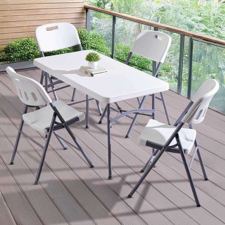 Helios Carter 4-Seater Folding Dining Set with Chairs - Grey and White