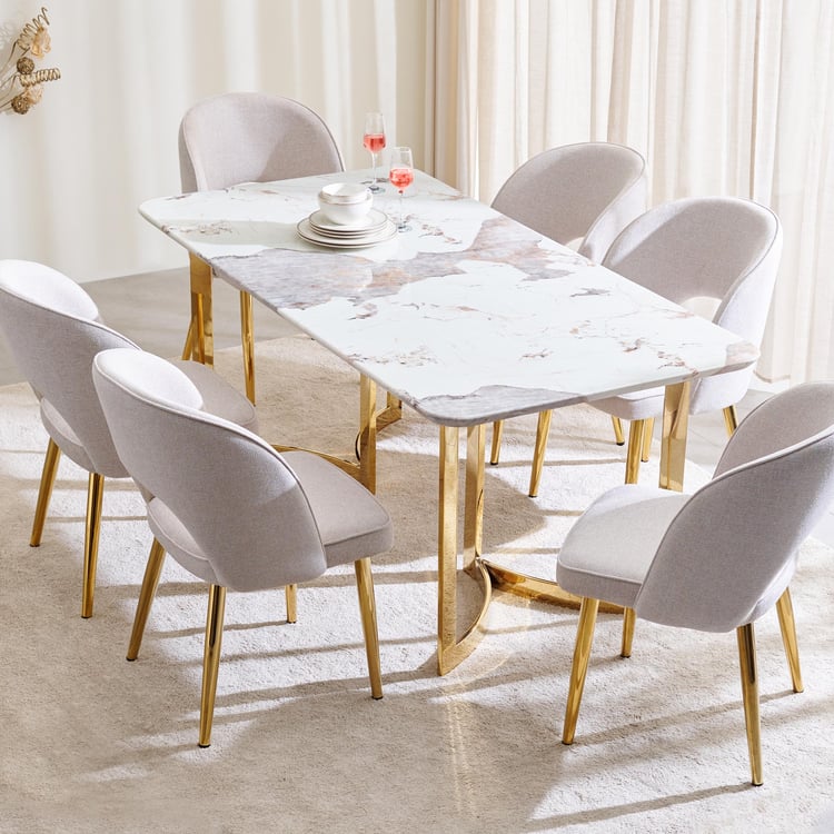 Vogue NXT Faux Marble Top 6-Seater Dining Set with Chairs - Off White and Grey