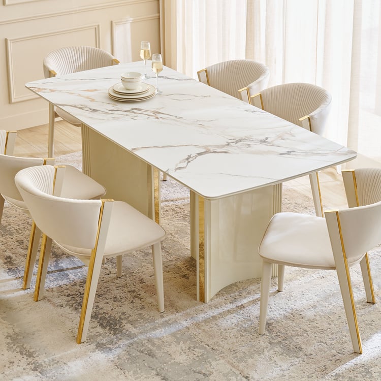 Modern Radiance Ceramic Top 6- Seater Dining Table - Cream