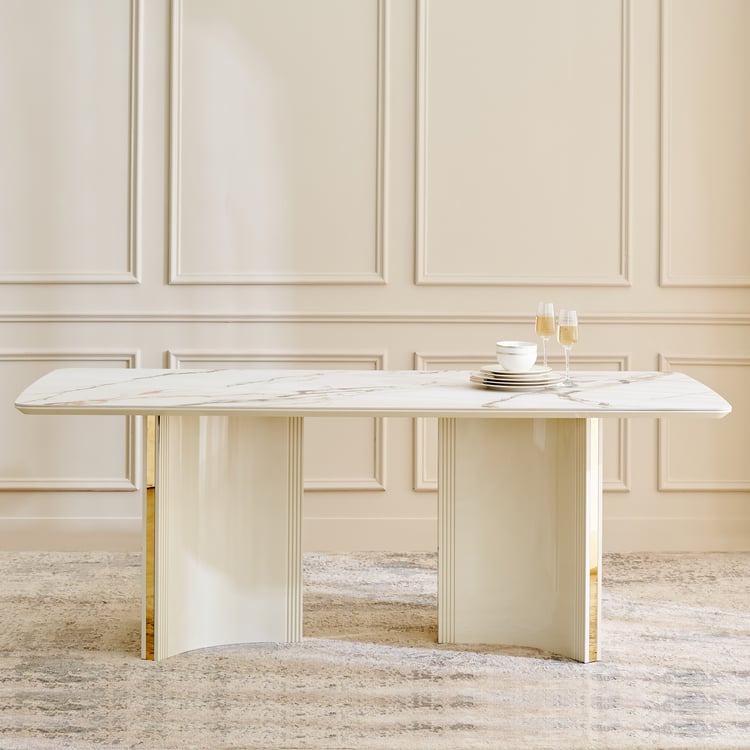 Modern Radiance Ceramic Top 6- Seater Dining Table - Cream