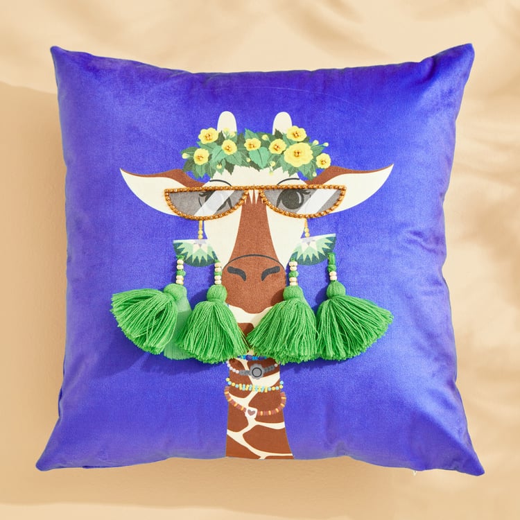 Pop Animals Velvet Giraffe Filled Cushion - 40x40cm