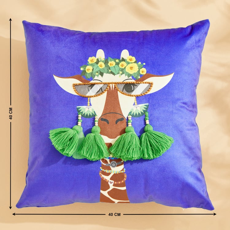 Pop Animals Velvet Giraffe Filled Cushion - 40x40cm