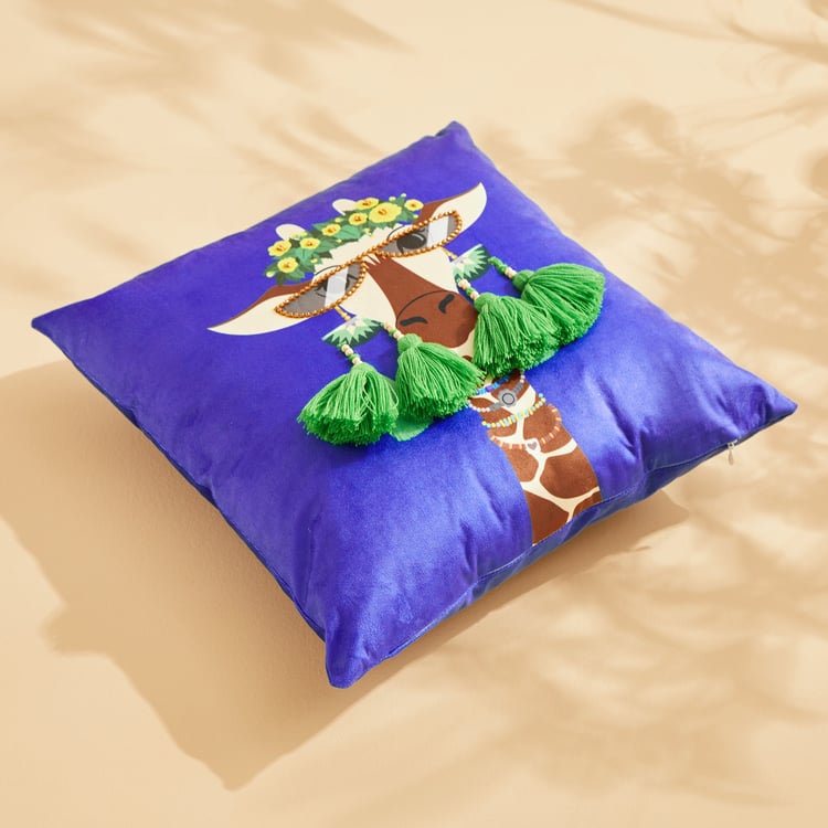 Pop Animals Velvet Giraffe Filled Cushion - 40x40cm