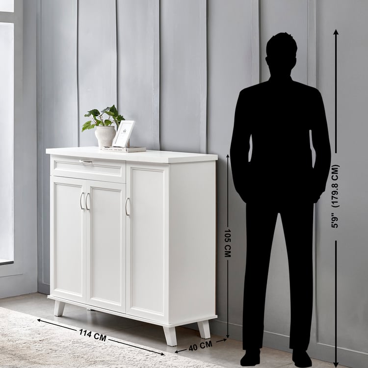 Helios Alton 16 Pairs Shoe Cabinet with Drawer - White