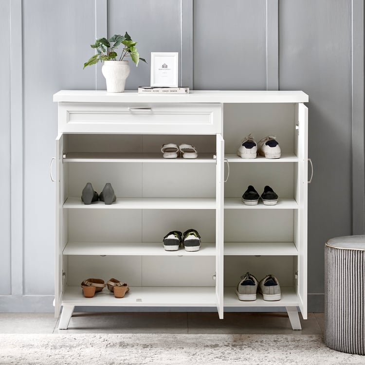 Helios Alton 16 Pairs Shoe Cabinet with Drawer - White