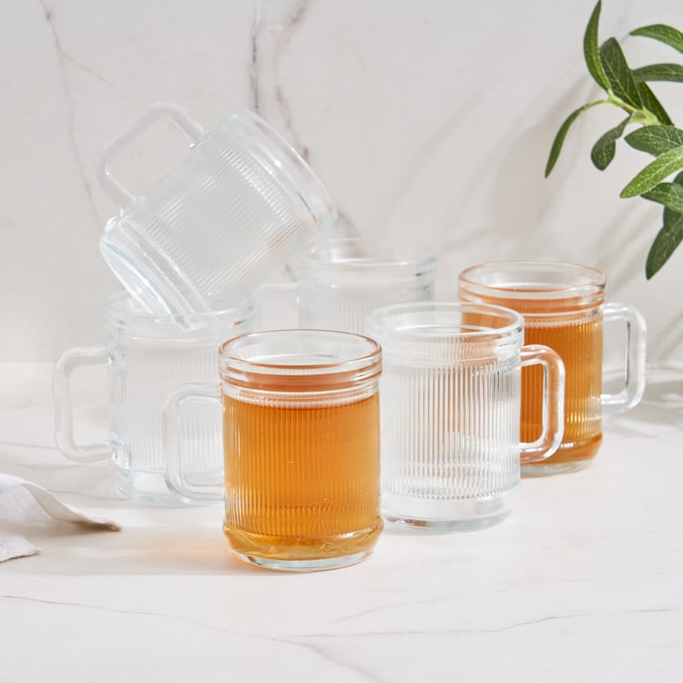 Corsica Maria Set of 6 Glass Ribbed Mugs - 200ml