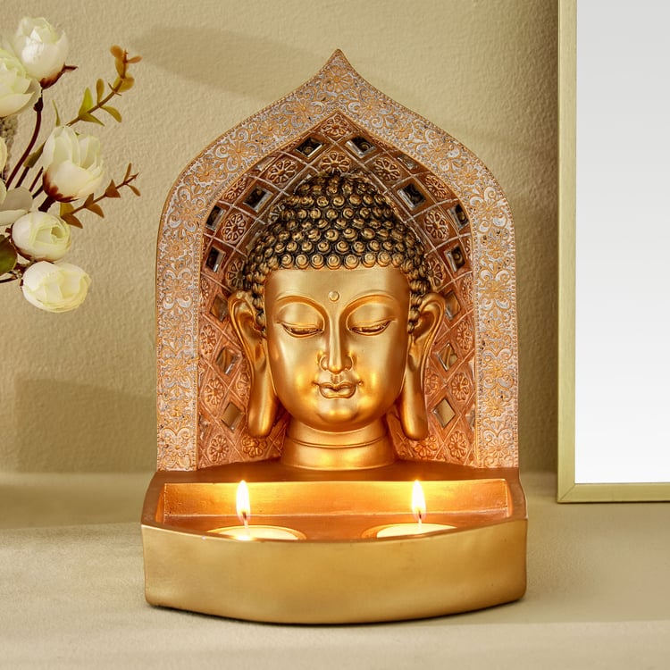 Enlighten Fiesta Polyresin Buddha Head Figurine with T-Light Holders