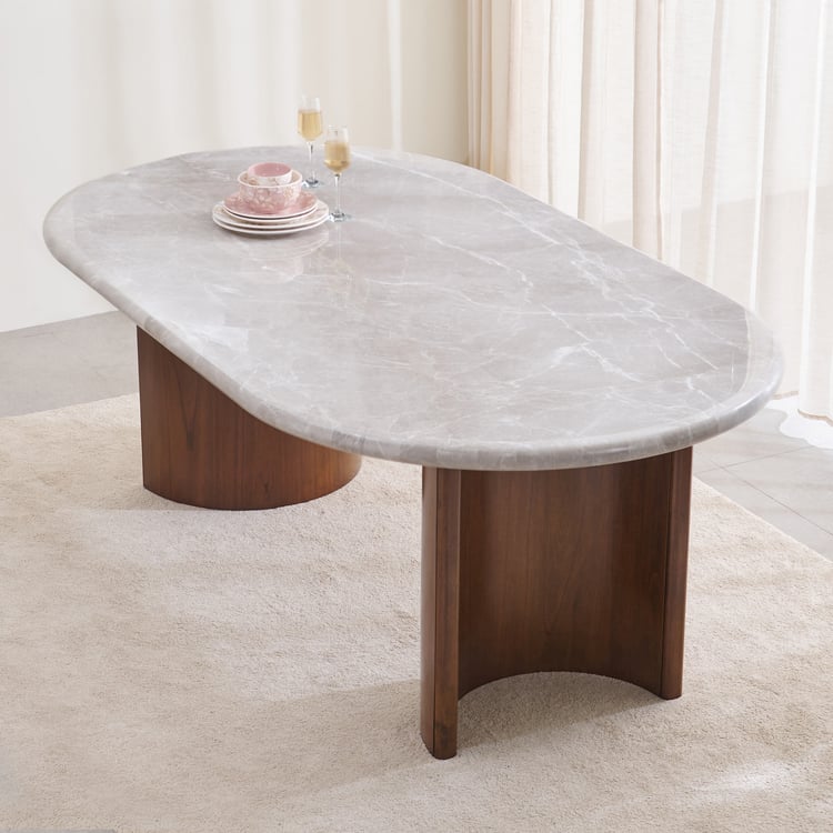 Pristyn Marble Top 6-Seater Dining Table - Brown