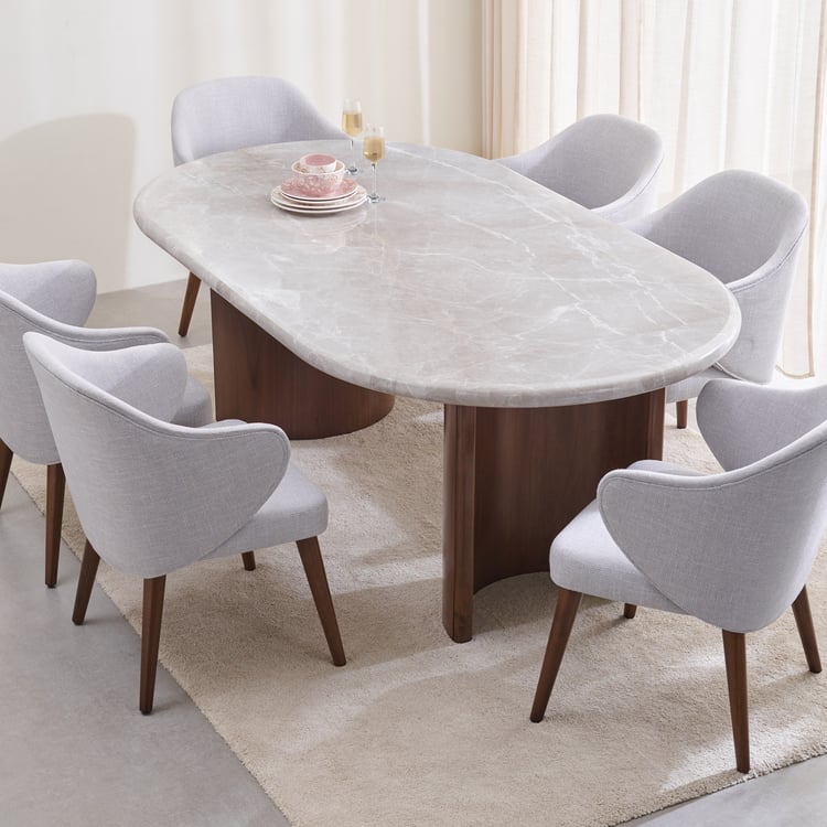 Pristyn Marble Top 6-Seater Dining Table - Brown