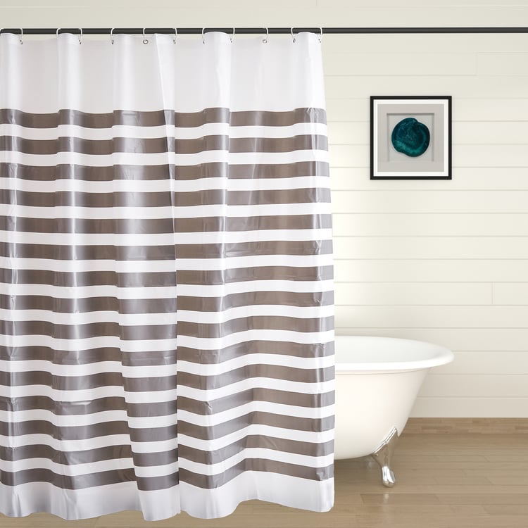 Richmond Coral Striped Shower Curtain with Hooks - 200x180cm