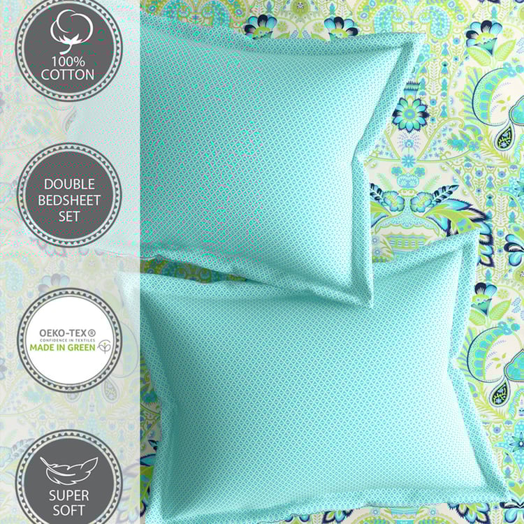 PORTICO Celestine Cotton 144TC Printed 3Pcs Queen Bedsheet Set