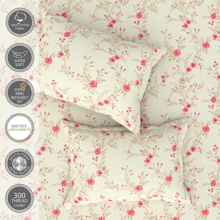 PORTICO Garden Of Eden Cotton 300TC Printed 3Pcs Super King Bedsheet Set