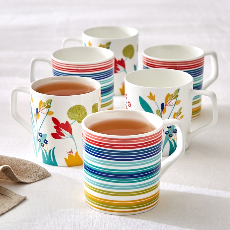 Corsica Mandarin Set of 6 Bone China Printed Mugs - 230ml