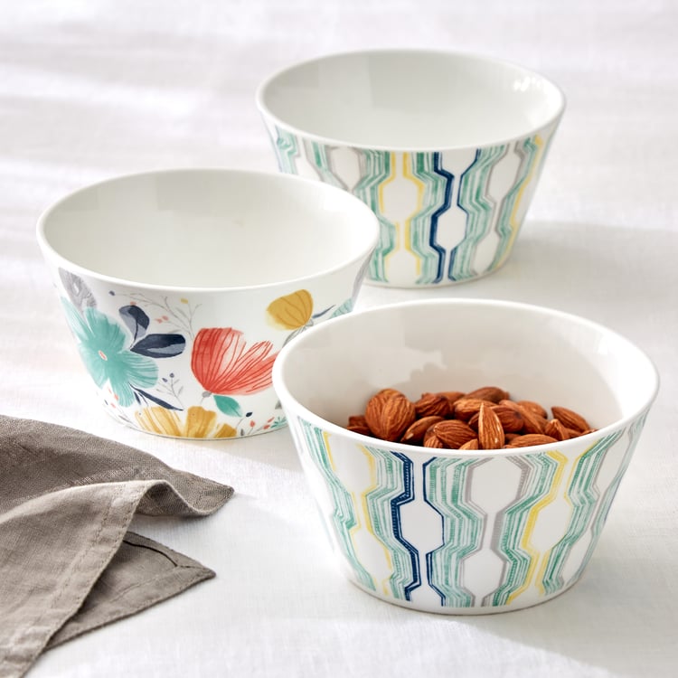 Corsica Mandarin Set of 3 Bone China Printed Serving Bowls - 470ml