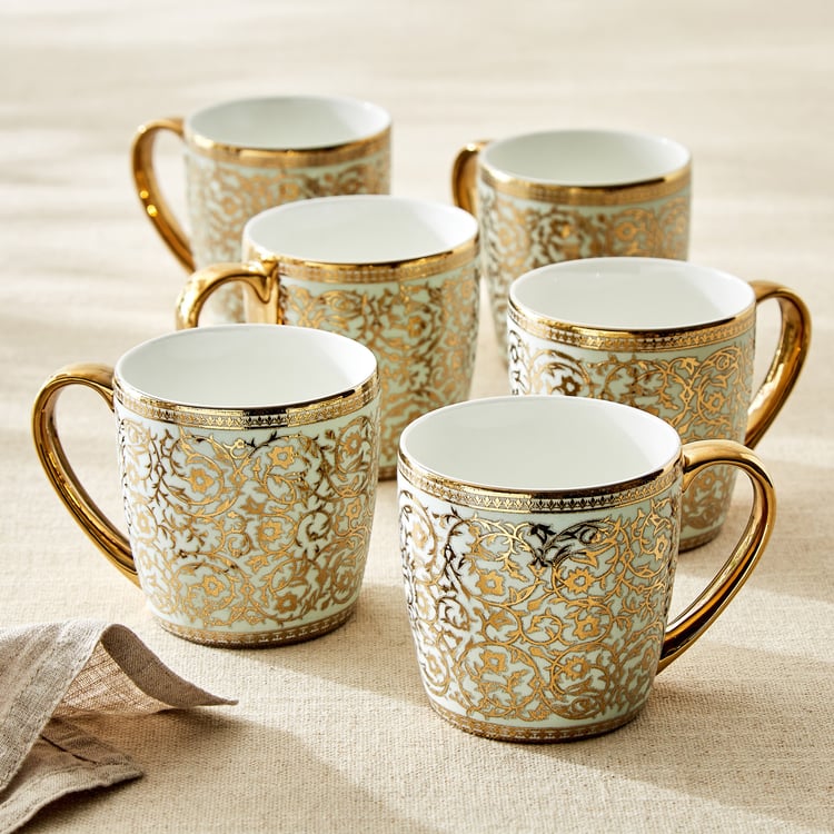 Corsica Ebony Set of 6 Bone China Printed Coffee Mug - 240ml