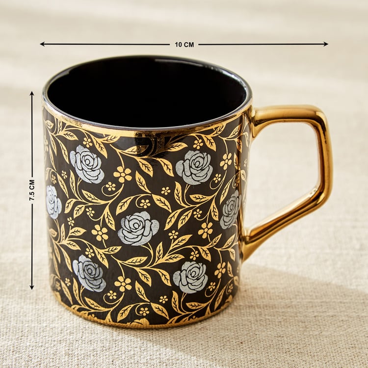 Corsica Ebony Set of 6 Bone China Floral Print Coffee Mugs - 230ml