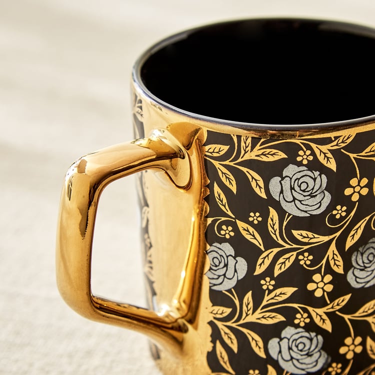 Corsica Ebony Set of 6 Bone China Floral Print Coffee Mugs - 230ml