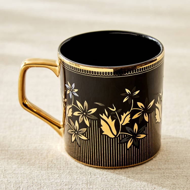 Corsica Ebony Set of 6 Bone China Floral Print Coffee Mugs - 230ml