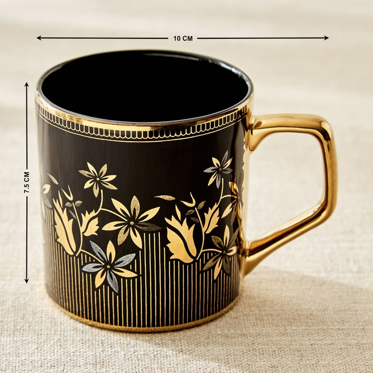 Corsica Ebony Set of 6 Bone China Floral Print Coffee Mugs - 230ml