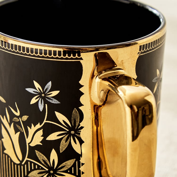 Corsica Ebony Set of 6 Bone China Floral Print Coffee Mugs - 230ml