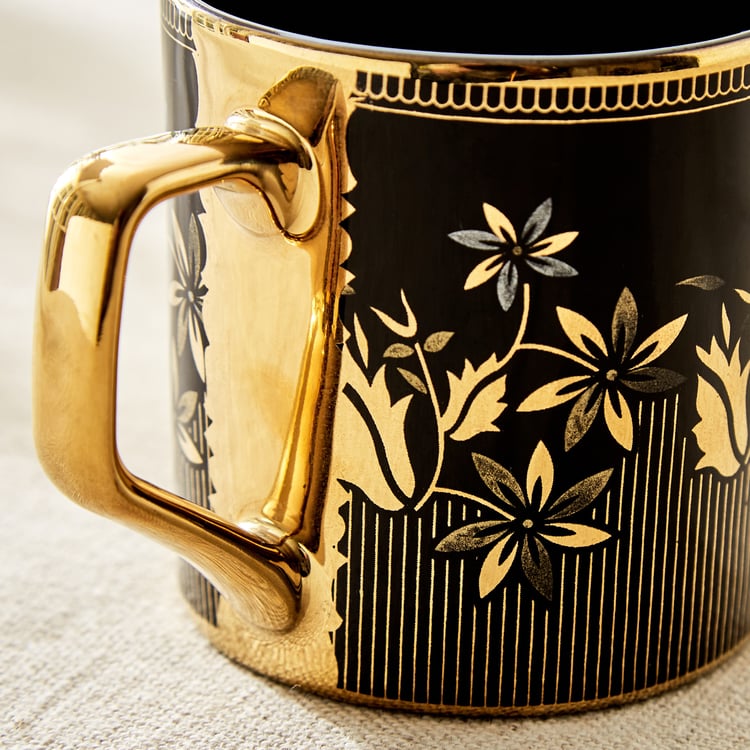 Corsica Ebony Set of 6 Bone China Floral Print Coffee Mugs - 230ml