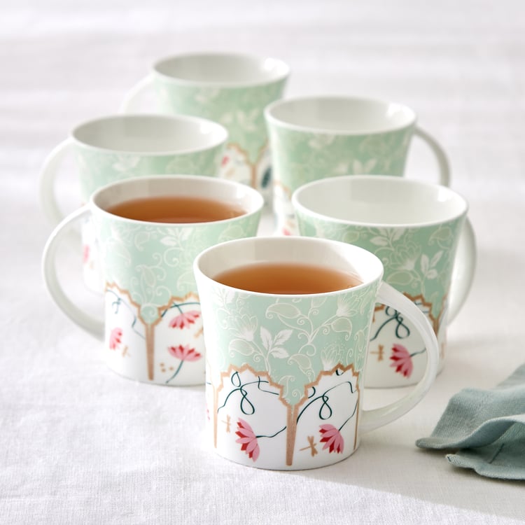 Corsica Jurgen Set of 6 Bone China Printed Mugs - 180ml