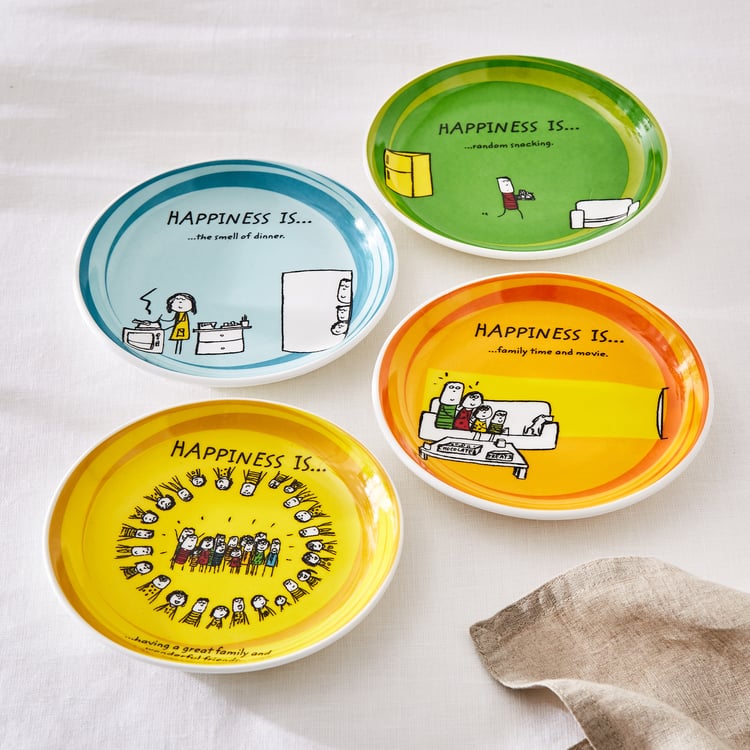 Corsica Happiness Set of 4 Bone China Printed Snack Plates - 16cm