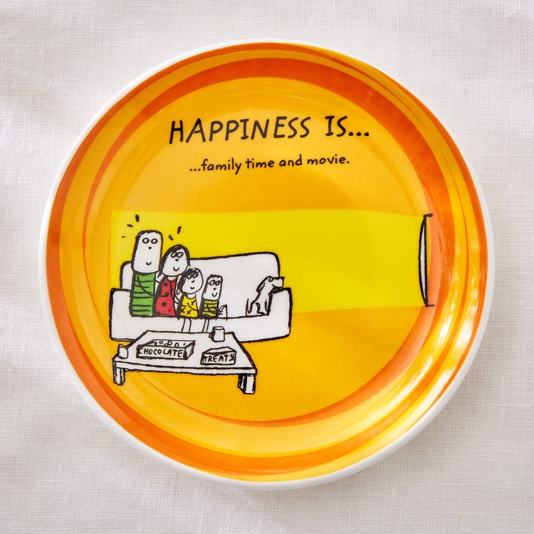 Corsica Happiness Set of 4 Bone China Printed Snack Plates - 16cm