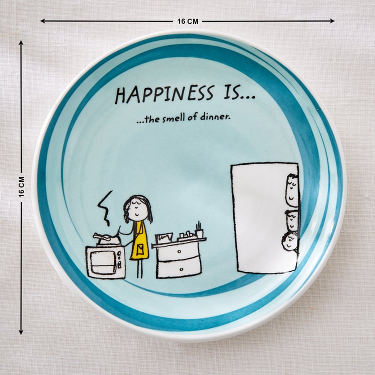 Corsica Happiness Set of 4 Bone China Printed Snack Plates - 16cm