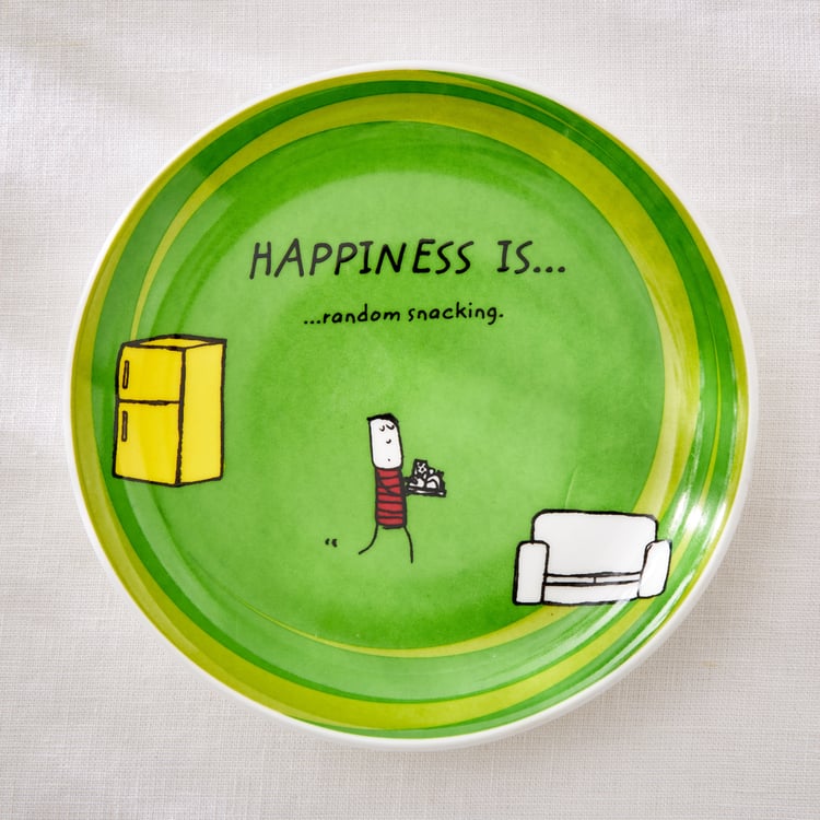 Corsica Happiness Set of 4 Bone China Printed Snack Plates - 16cm