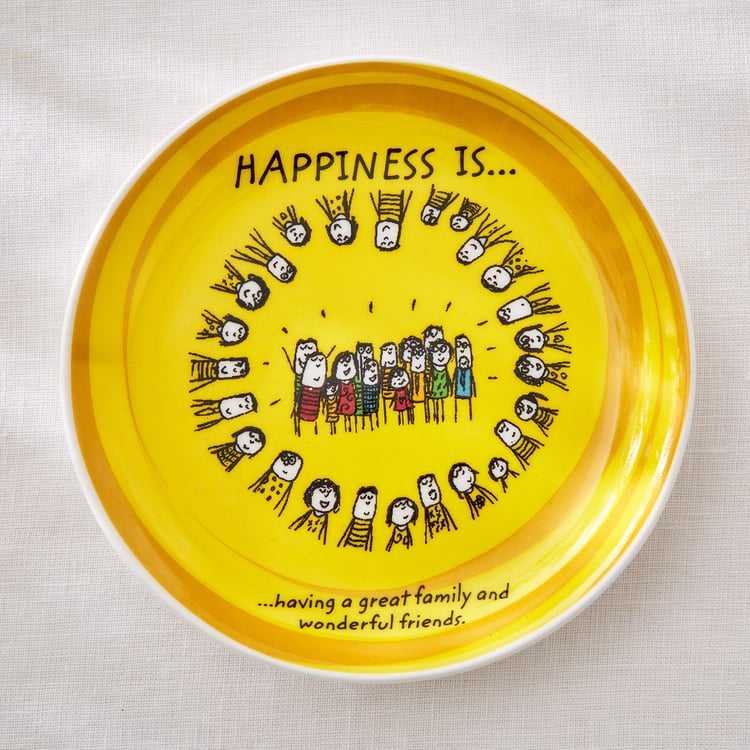 Corsica Happiness Set of 4 Bone China Printed Snack Plates - 16cm