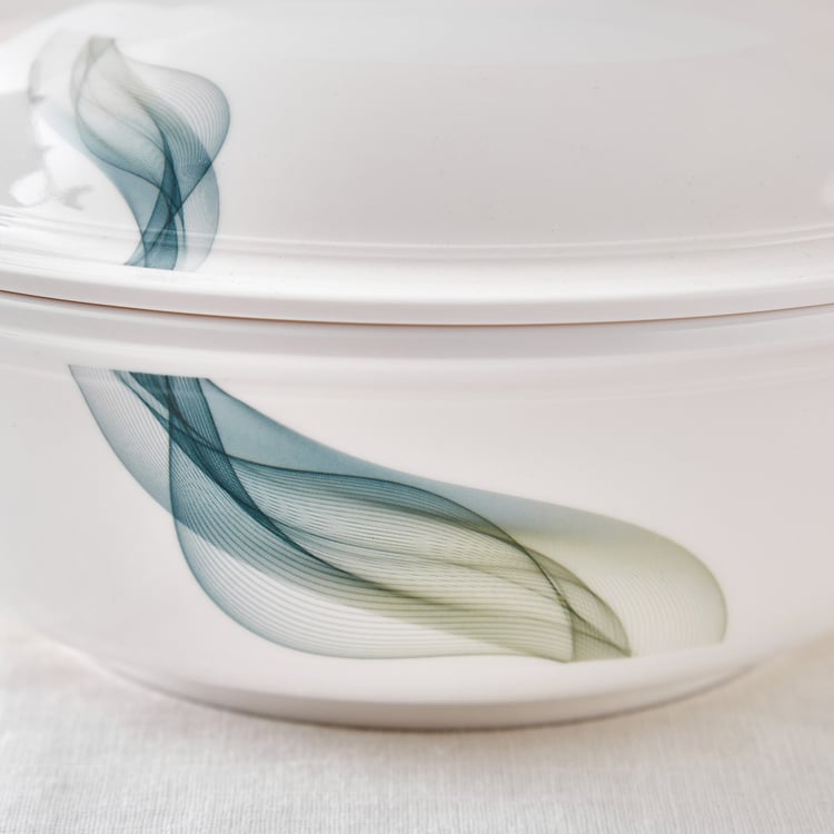 Meadows Theme Melamine Swirl Print Serving Bowl with Lid - 1.4L