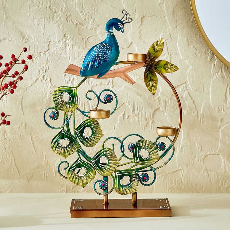 Corsica Mystic India Metal Peacock on Ring Multi T-Light Holder
