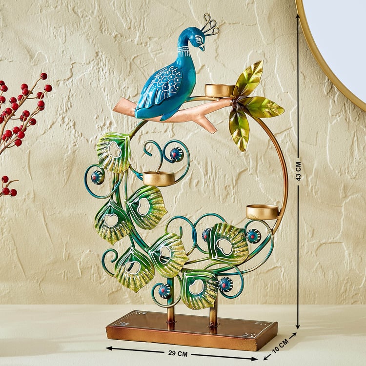 Corsica Mystic India Metal Peacock on Ring Multi T-Light Holder
