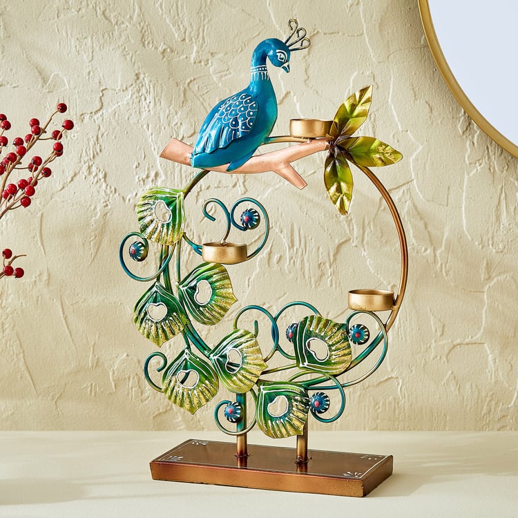 Corsica Mystic India Metal Peacock on Ring Multi T-Light Holder