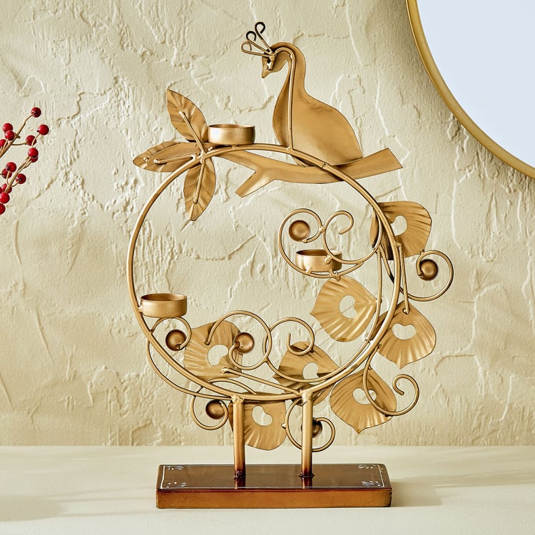 Corsica Mystic India Metal Peacock on Ring Multi T-Light Holder